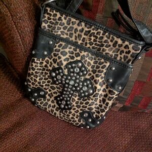 Leopard Print Crossbody Bag with Studded Cross